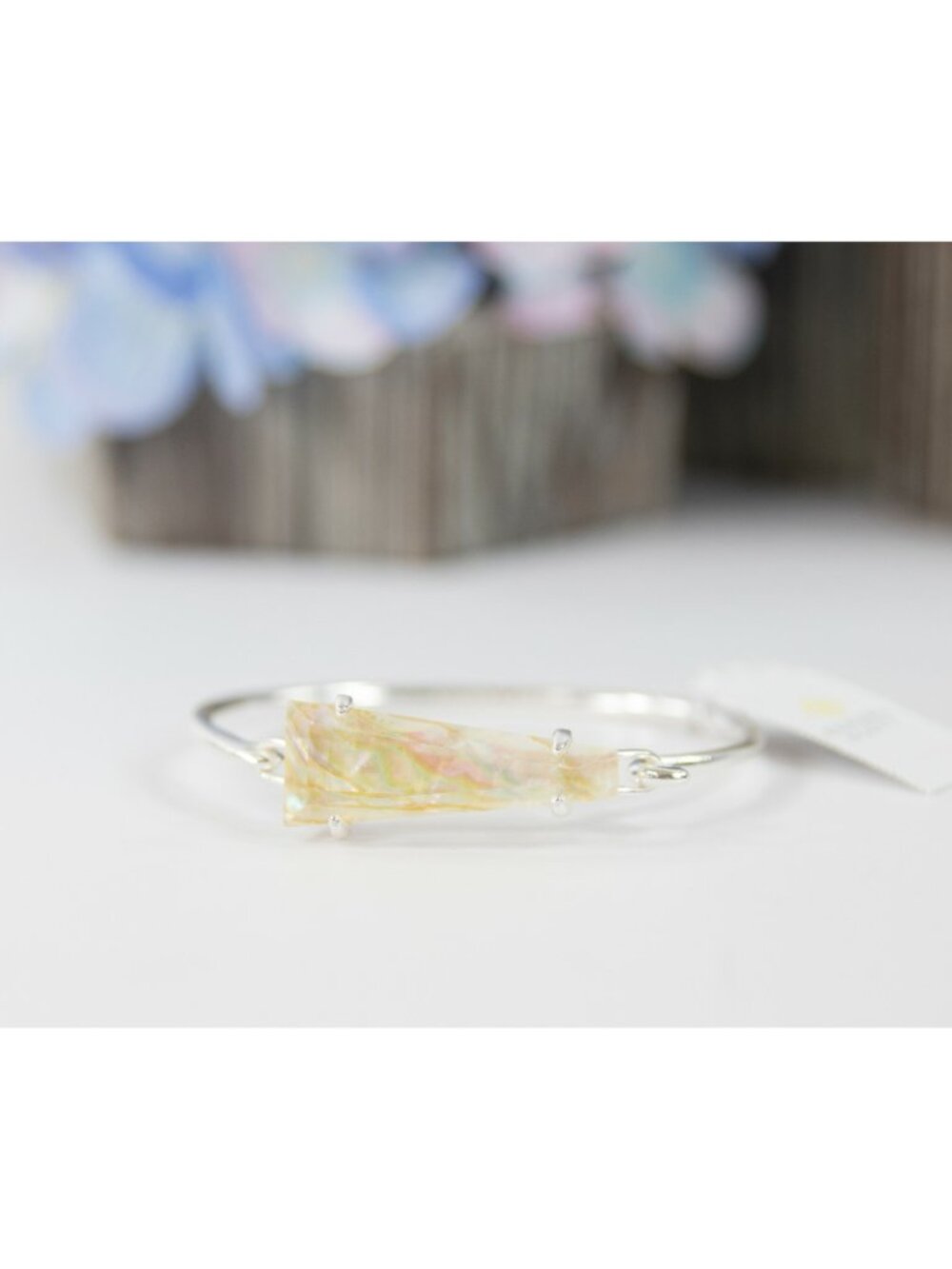 Kendra Scott Collins White Abalone Silver Bangle Cuff Bracelet NWT